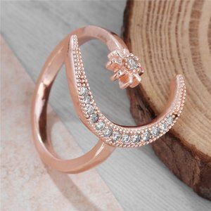 star & moon cz rose gold ring
